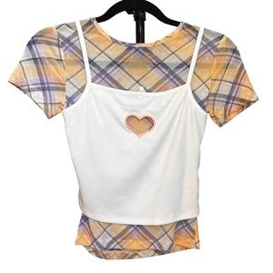 Forever 21 White and Purple Top Size Small